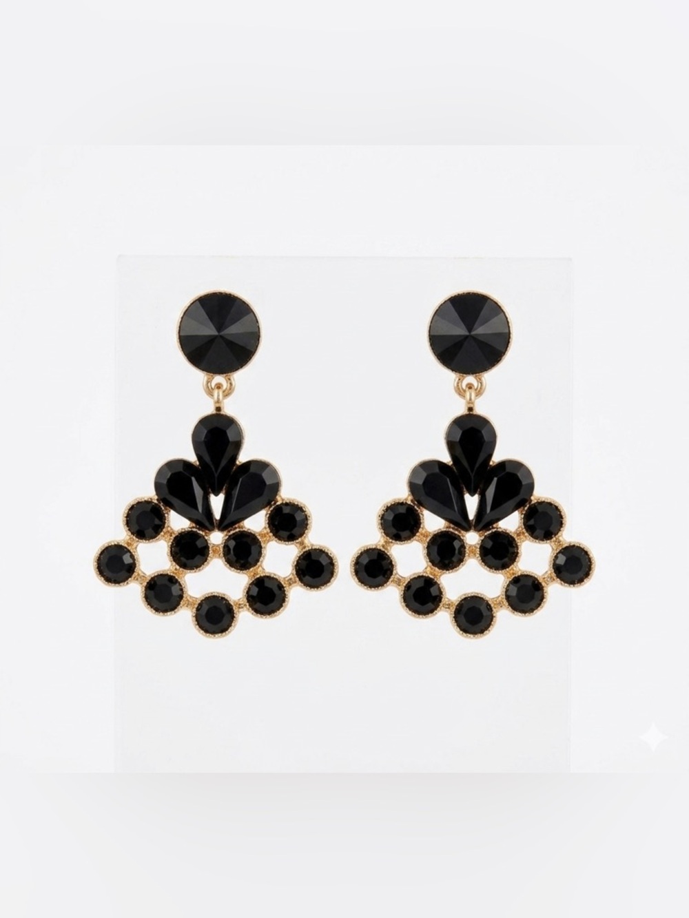 NEW! SAKS FIFTH AVENUE Black/Gold Jeweled Chandelier Earrings